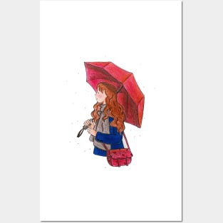 Girl with Umbrella Posters and Art